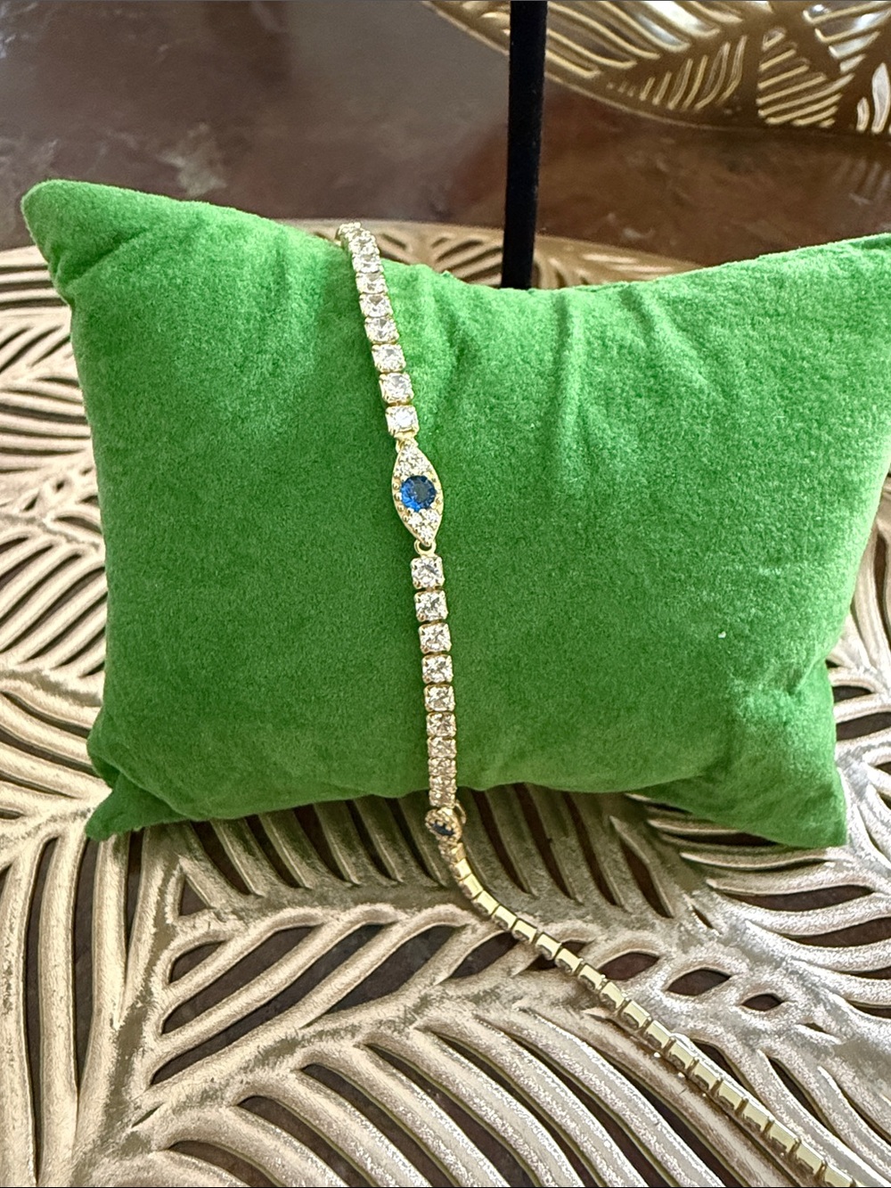 Gold Plated Stirling Silver Anklet with Blue Eye Accents and Clear Stones
